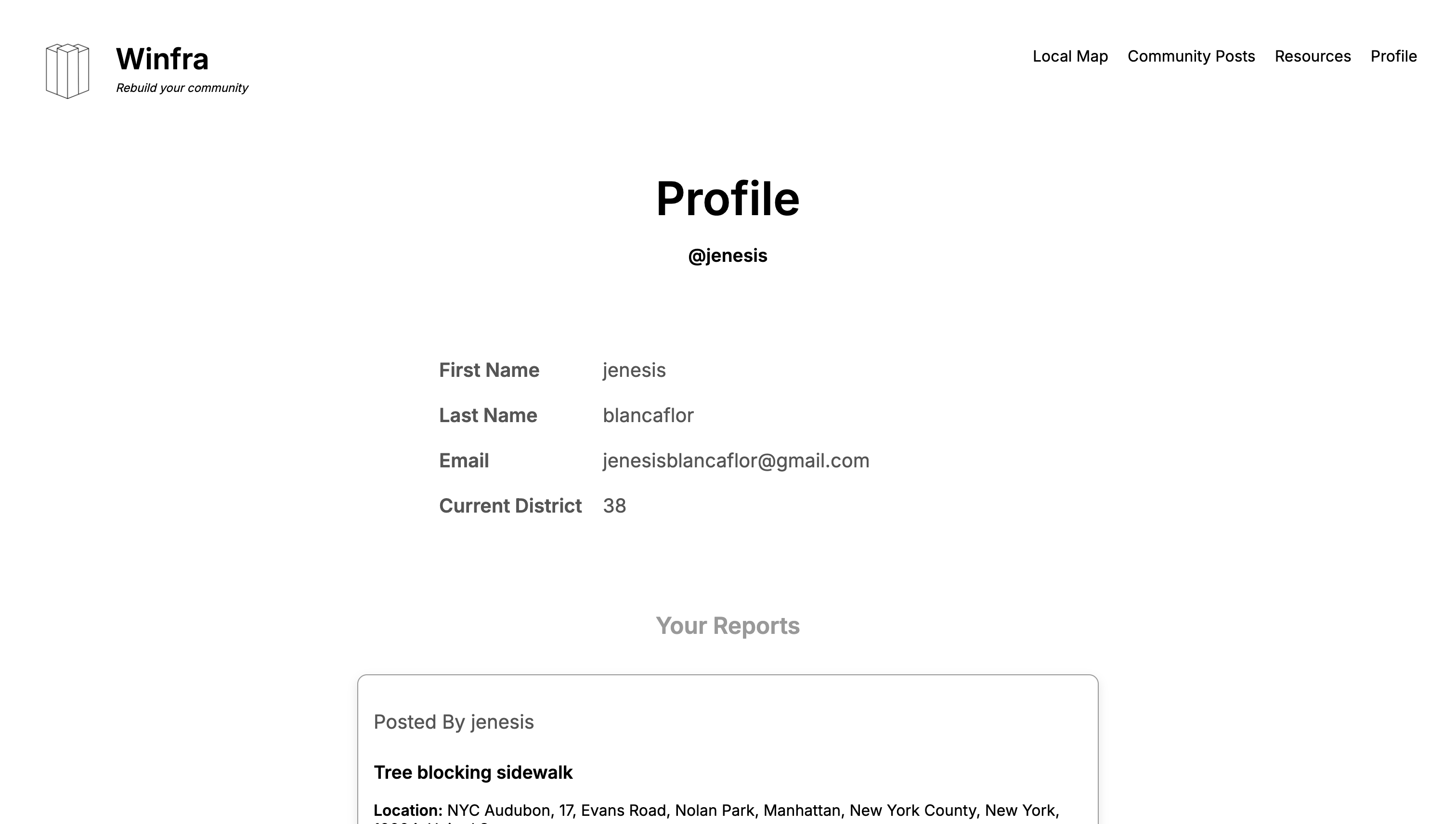 Winfra Profile Page